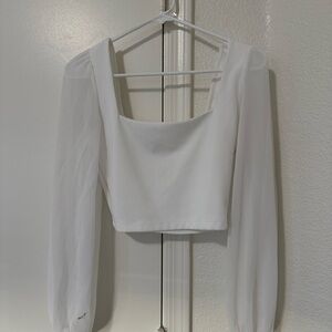 Windsor White Fitted Crop Blouse with Long Sleeves